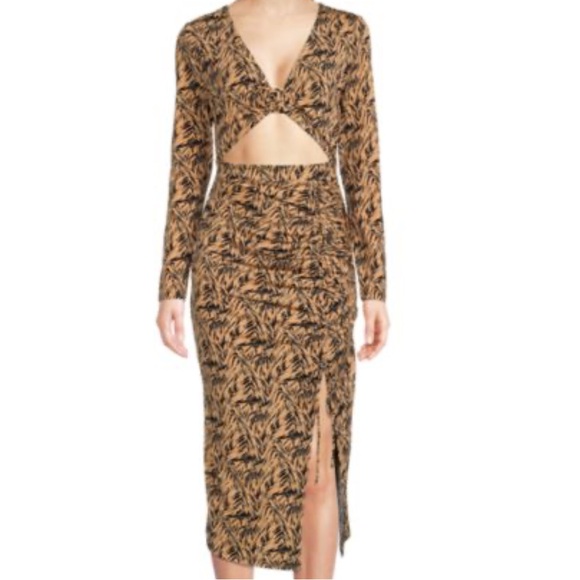 WAYF | Cutout Ruched Midaxi Brown Tiger Sheath Dress - Picture 6 of 7